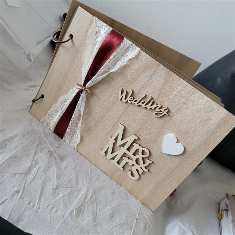 10/20/30/40 Pages Wedding Guest Book Wedding Signs Wood Wedding Signature Guest Book Mrs Mr Photo Frame Wedding Decorations