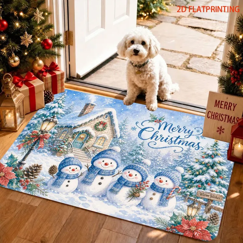 Cozy Warm Yellow Gingerbread House Scene Washable Durable Floor Mat For Traditional Christmas Welcome Home