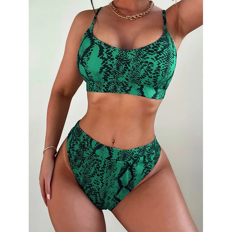 Conjunto sexy de biquíni serpentino feminino, maiô bandeau, roupa de banho feminina, duas peças biquíni de cintura alta, banhista, fato de banho de piscina, novo, 2022