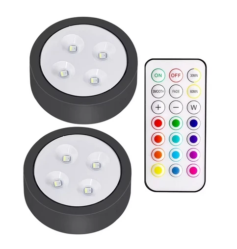 Wireless Under Cabinet LED Lights For Kitchen RGB Color Changing Puck Night Light Remote Control Closet Lamp Battery