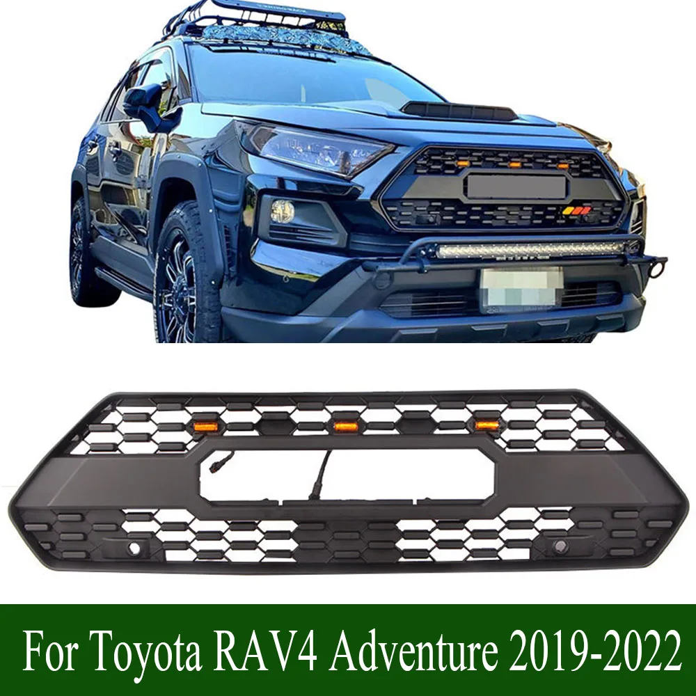 

For Toyota RAV4 Adventure 2019-2022 Exterior Styling Accessories Matte Black Front Grill Bumper Grille With Letter/LED Lights