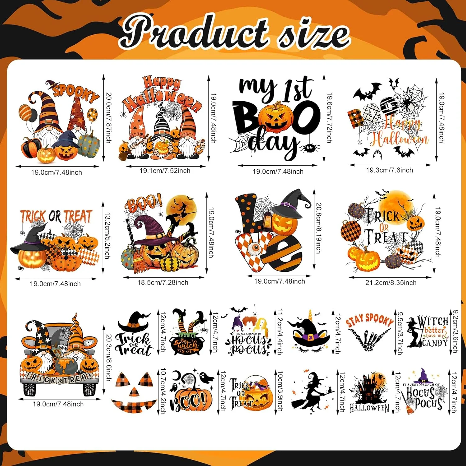 Halloween Iron on Stickers Heat Transfer Decal Patches Vinyl for T-Shirt Clothing Hat Pillow Backpack DIY Halloween Supplies