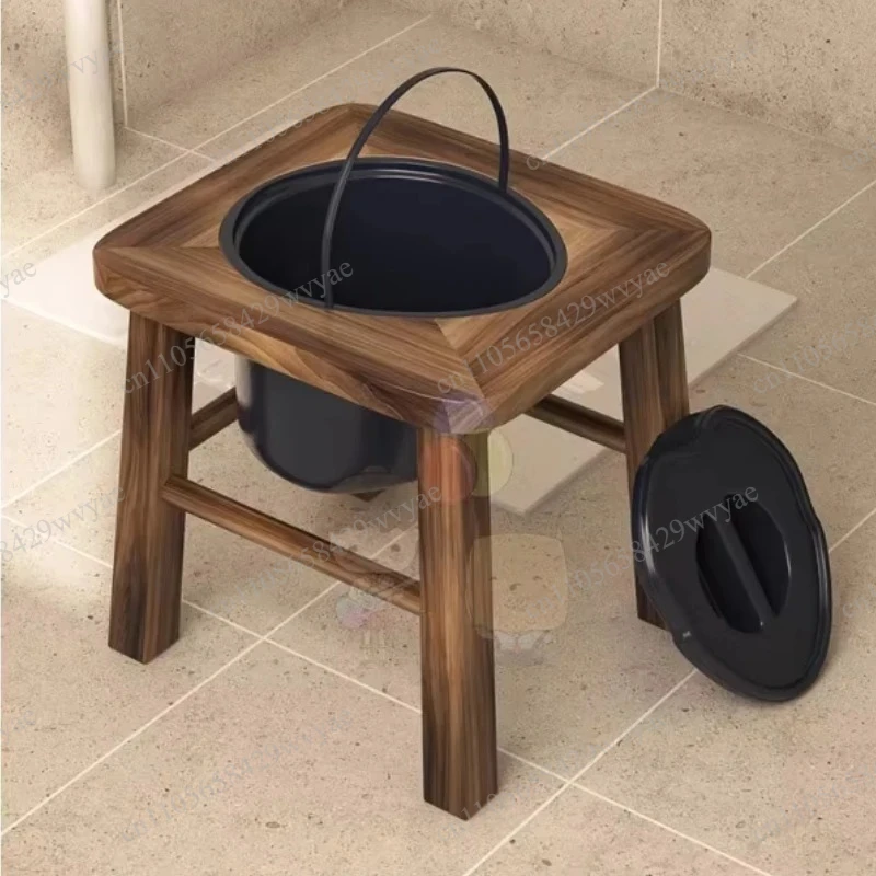 Reinforced Household Toilet Stool, Carbonized Solid Wood Bathroom Chair for Elderly & Pregnant Women Daily Use image 6