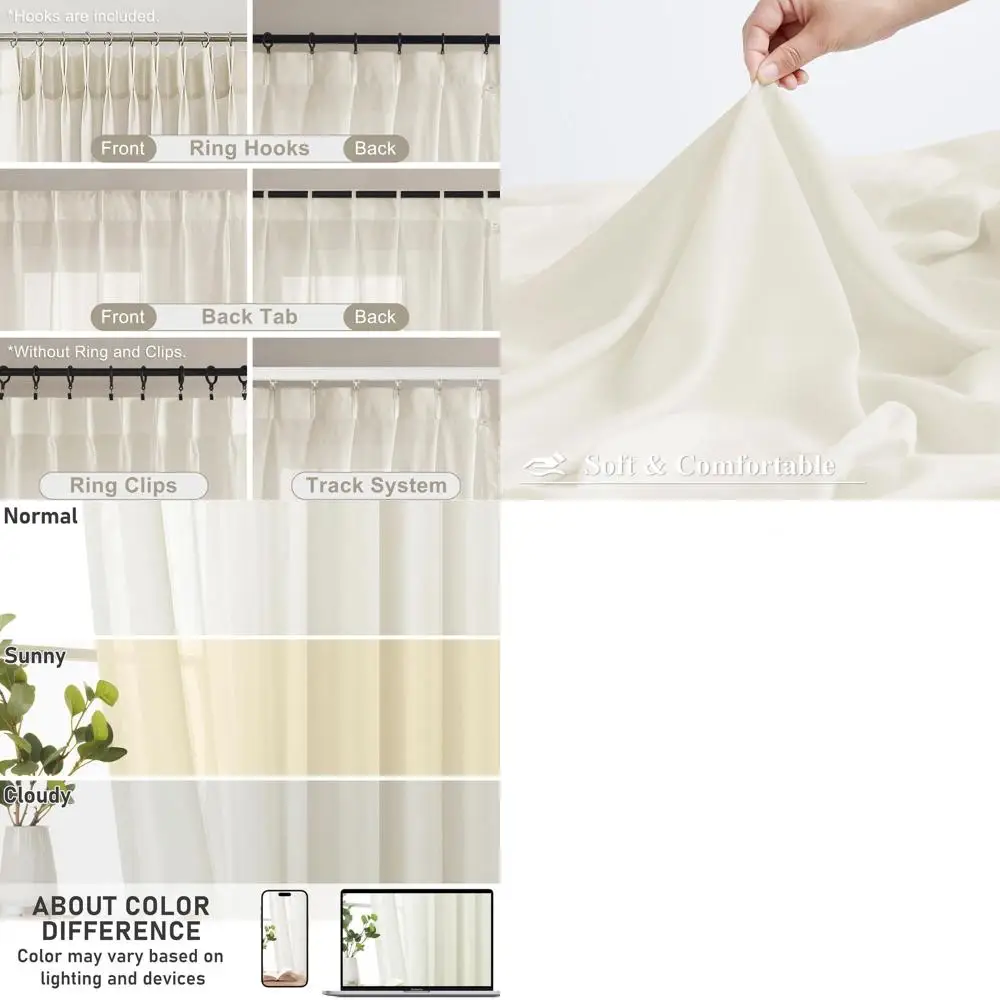 

Элегантные длинные плиссированные полупрозрачные шторы (112 дюймов), современные оконные украшения для спален и гостиных, подходят для раздвижных систем.