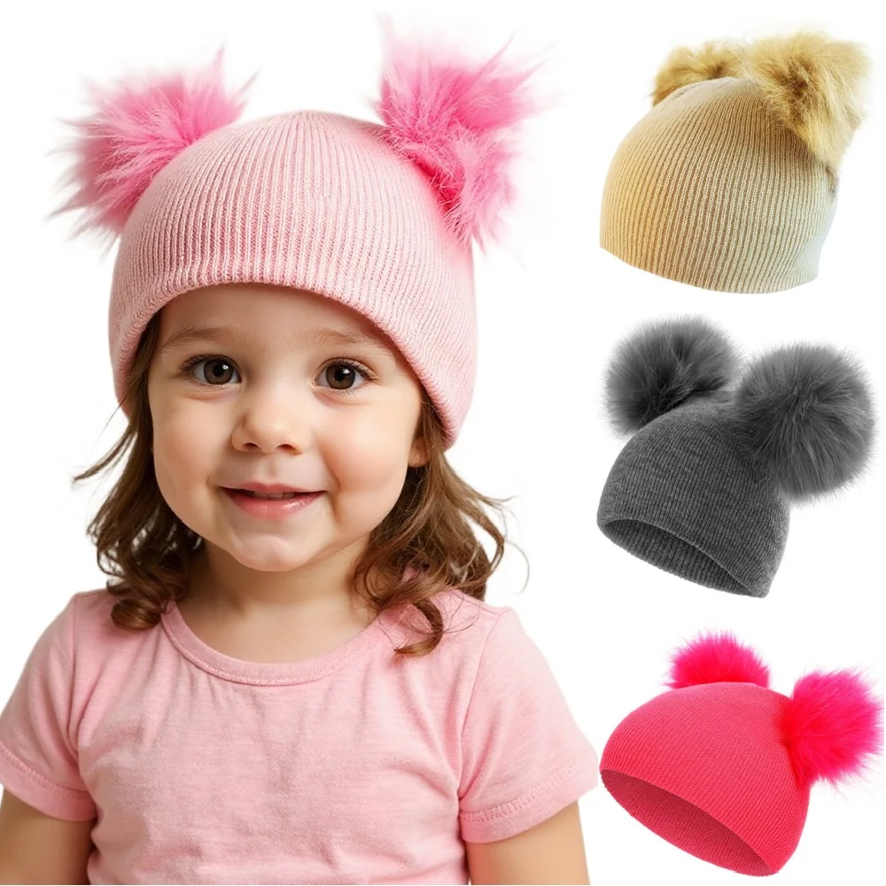 

New Winter Knitted Baby Hat Pompom Ball Beanies Hat Autumn Crochet Boys Girls Cap Warm Outdoor Solid Color Baby Cap