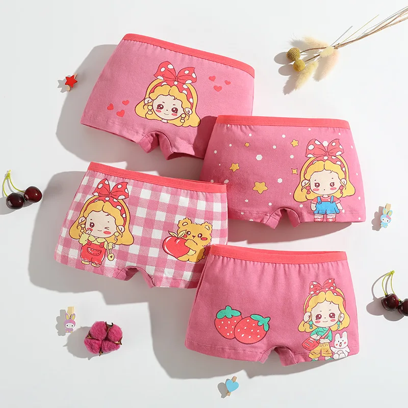 Lote de 4 Braguitas Infantiles Algodón Orgánico - Pantalones Boxer Niñas con Dibujos Divertidos, Doble Capa en la Zona Íntima para Máxima Suavidad y Protección, Prenda Transpirable Antialergénica