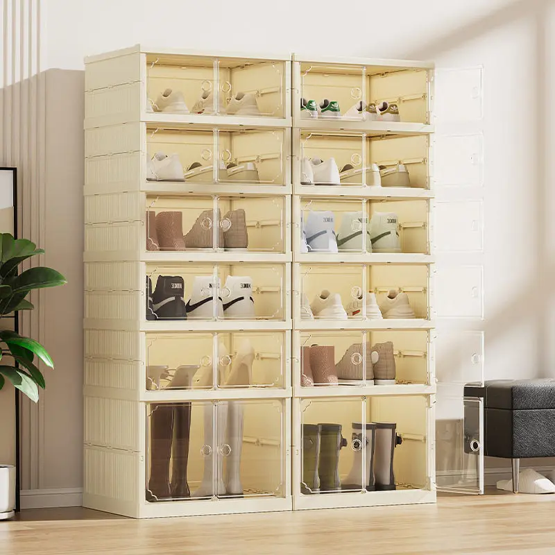 cabinet storage transparent magnetic attraction-free installation storage box Foldable shoe rack Shoe dust-proof shoe box