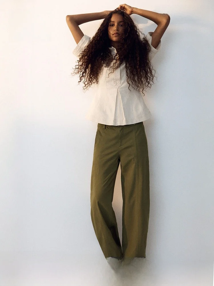 

Spring New Women's High Waist Straight Leg Workwear Trousers Casual Sle Cotton 00% Faionable Cuffed Pants