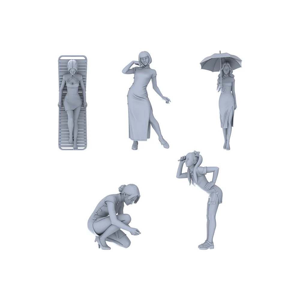 1/64 1/72 Republic of China Style Female Figure Resin Miniature Model ROC Dressed Women Unpainted DIY Painting Decor