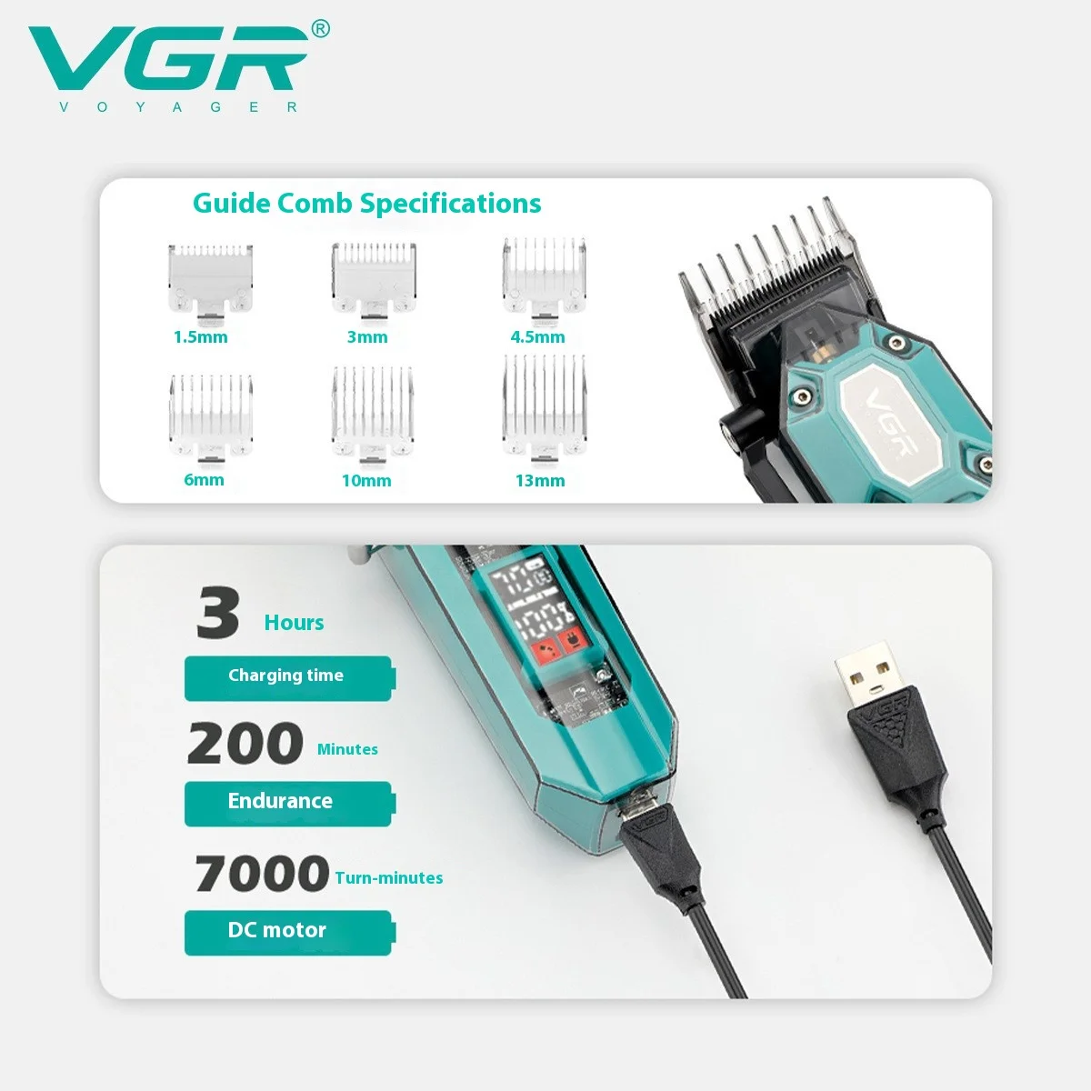 Электрическая машинка для стрижки волос VGR 600, прозрачный триммер для волос на теле, светодиодный интеллектуальный цифровой дисплей, электрические ножницы, мощная мощность c