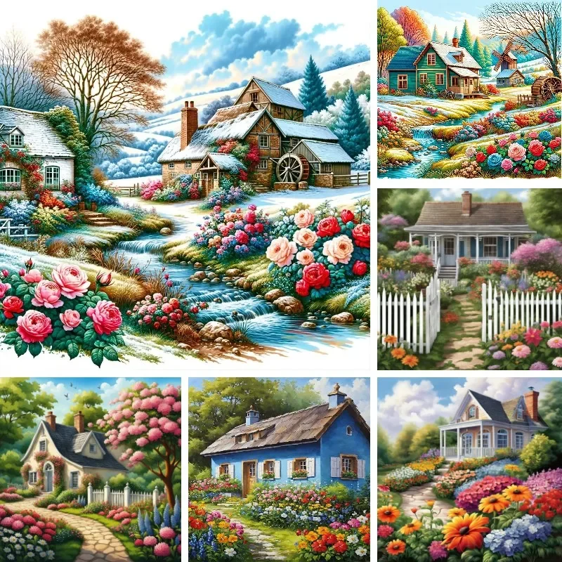 

Full Drill 5D DIY Full Diamond Embroidery Cottage House Home Decor For Living Room Landscape New Square Diamond Painting