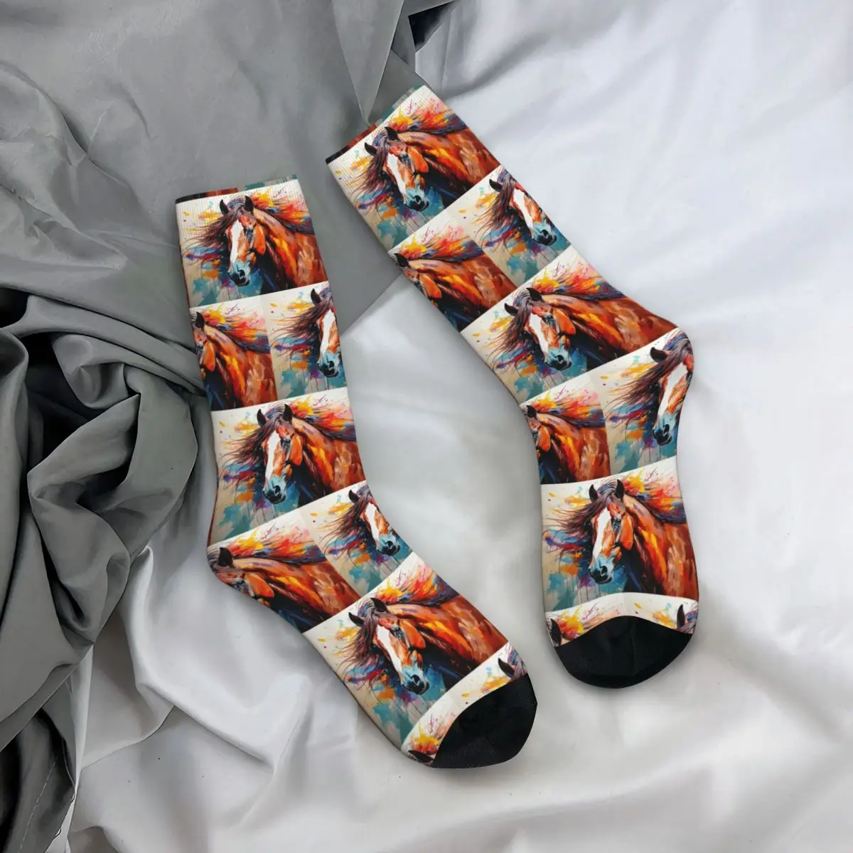 

Всесезонные чулки для экипажа, свободные художественные носки с изображением лошади, забавные длинные носки, аксессуары для мужчин и женщин, рождественские подарки