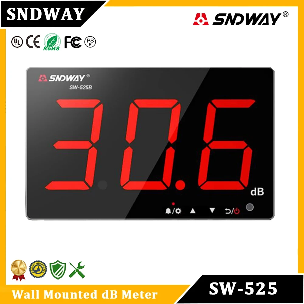 SNDWAY SW-525 30-130dB Digital Sound Level Meter Wall Mounted Noise Decibel Meter dB Detector Professional Decibelimeter