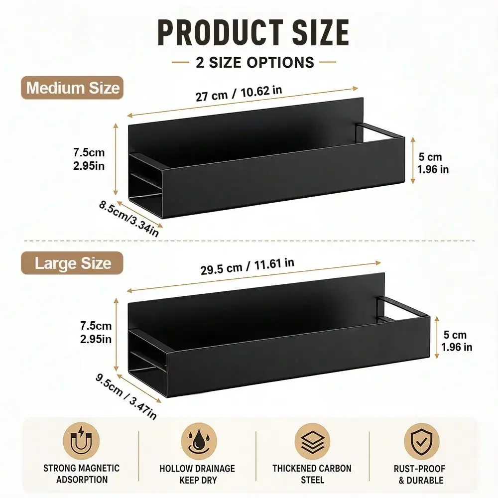 2/4 Pack Carbon Steel Magnetic Kitchen Storage Rack, Drill-Free Side Organizer For Refrigerator, Washing Machine & Metal Cabinet Doors, Detachable Storage Basket For Spices, Drinks & Daily Supplies, Comes With Extra Hooks