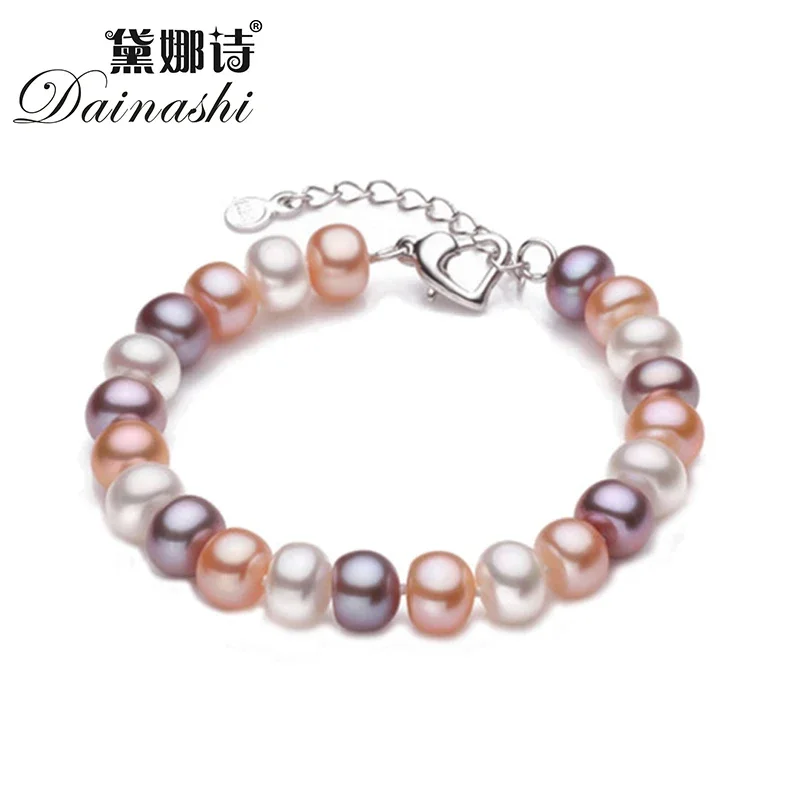 

Dainashi 7-8mm Natural Stone Freshwater Tear Drop Pearl Bracelets for Women Girls Gifts 925 Sterling Silver Clasp Chain