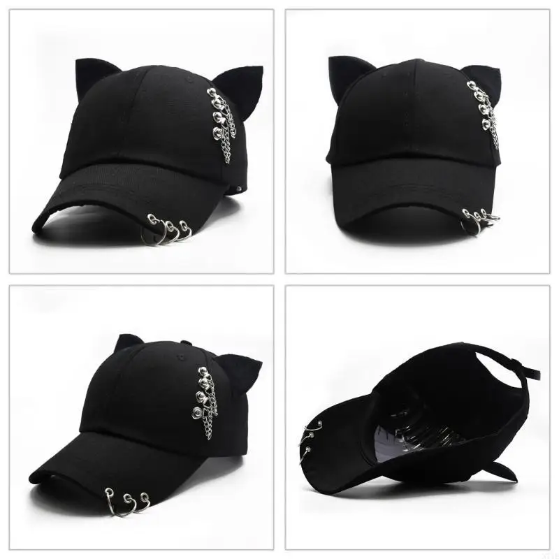 

N7YE Cats Ear Adjustable Baseball Hat Women Headwear with Kitten Ears Wide Brimmed