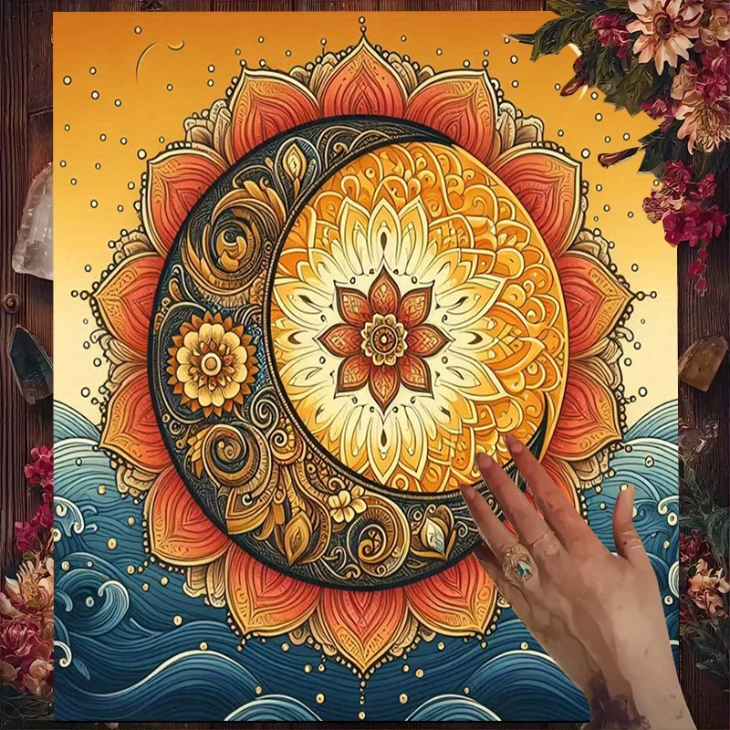 Moonflower Mandala Pattern Tarot Tablecloth, Stain-Resistant, Witchcraft Astrology Multi-Functional Board Game Tablecloth