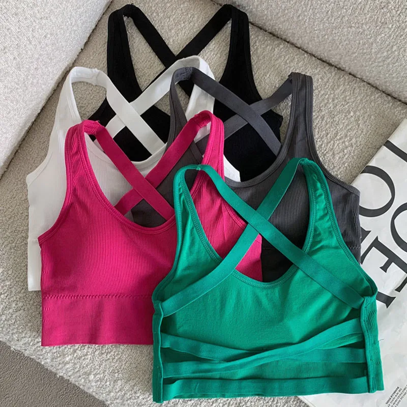 

1pcs Sport Fitness Yoga Bra Sexy Women Vest Back Cross Strap Tank Tops Female Push Up Running Bra Lady Breathable Soft Underwear