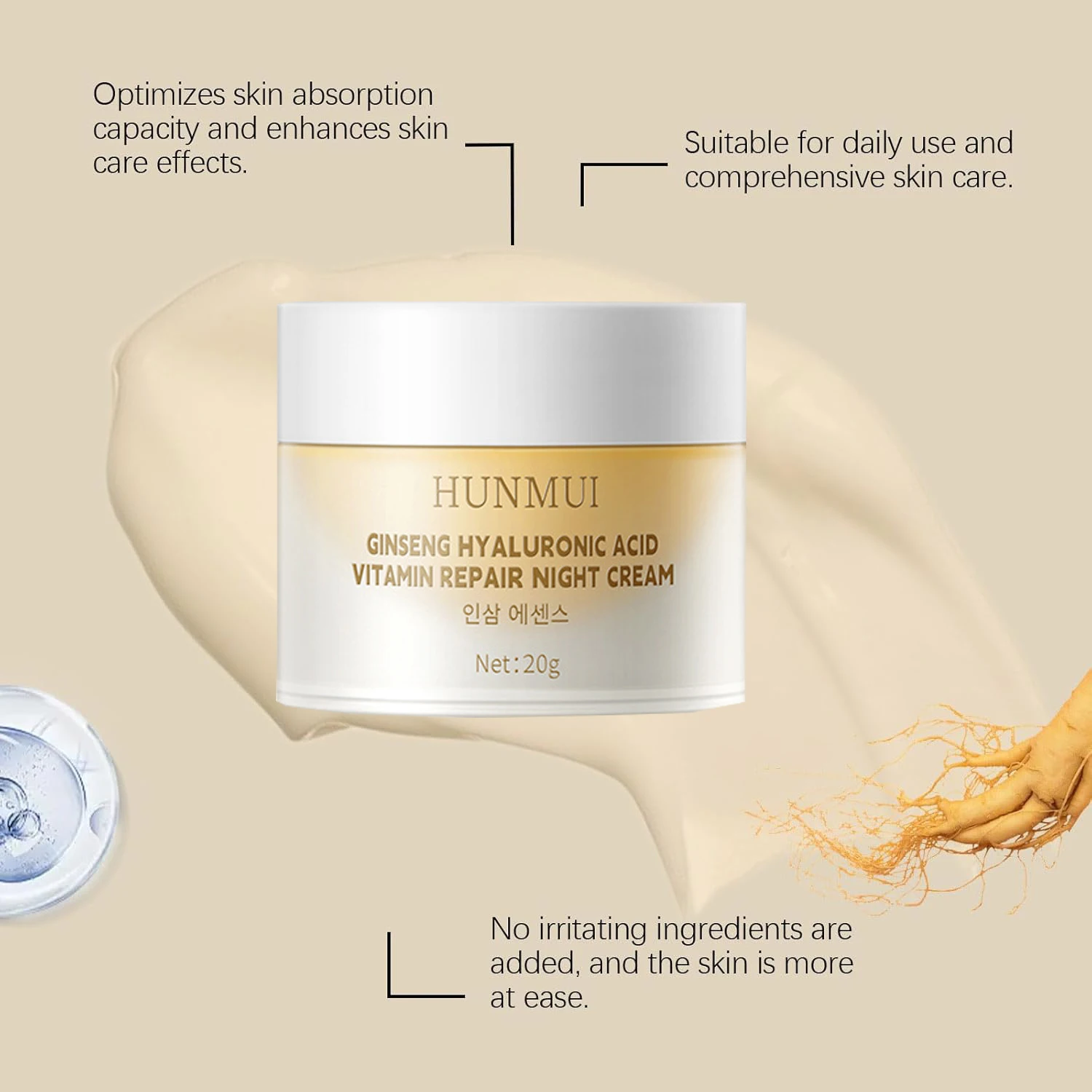 Ginseng Hyaluronic Acid Vitamin Hydra Repair Night Cream Deep Moisturizing Skin Brightening Firming Anti Wrinkle Face Cream