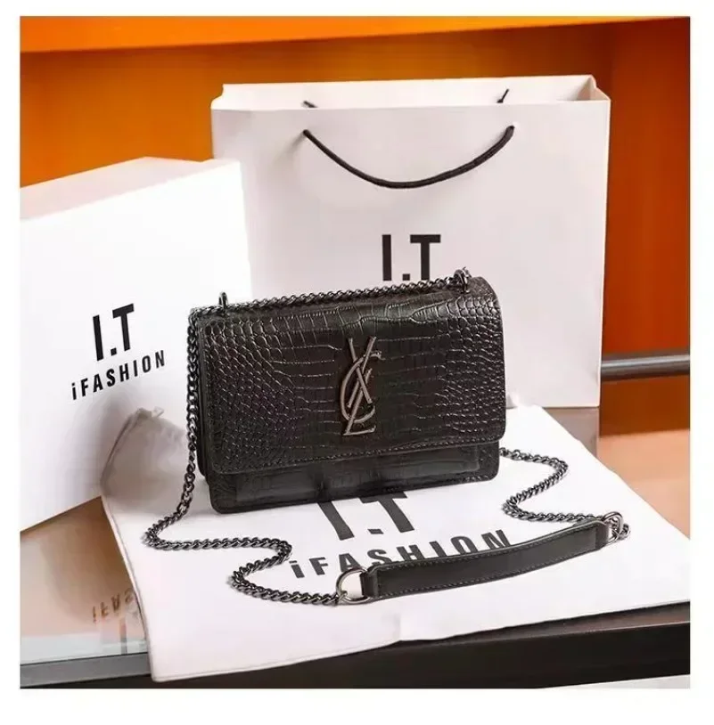 Borsa da donna in vera pelle borsa a tracolla di design di alta qualità borsa nera con patta del sole con scatola modello coccodrillo BY4