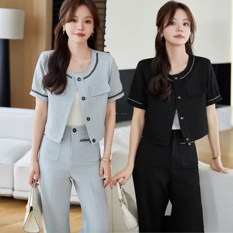 

Fashion Suit Women's Short Small Dress2024Summer Elegant French Style High-Grade Shirt Two-Piece Pants