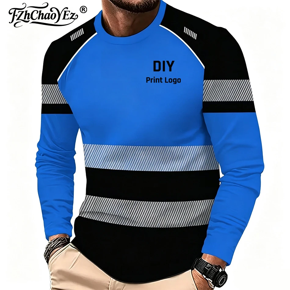 Men's DIY Personalized Design Printed Secure Logo Color Blocking Design Long-Sleeved T-Shirt Fashion Daily Casual Work Wear image 3