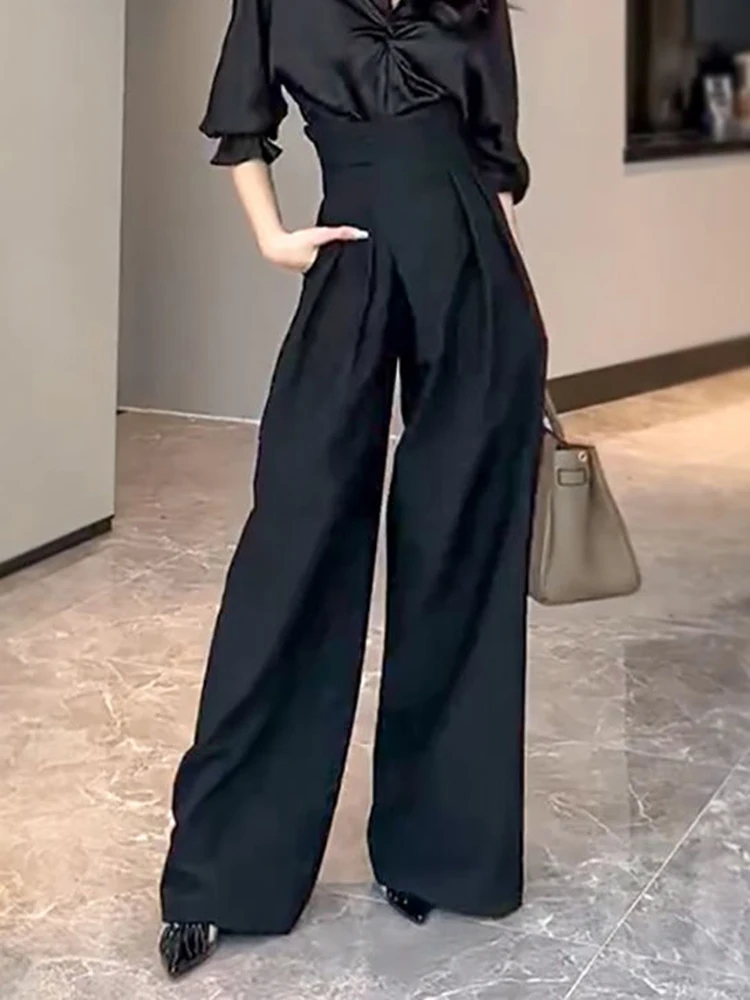 Zoki Schwarz Anzug Breite Bein Hosen Frauen Koreanische Casual Hohe Taille Retro Hosen Lose Elegante Weibliche Herbst Vintage Elegante Hosen Neue
