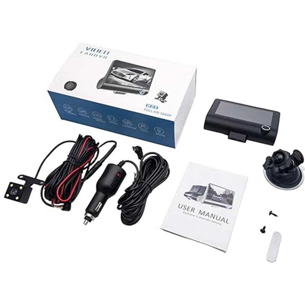 Car Video Recorder Car DVR Video Recorder 4 Inch Front and Rear View Video 3 Ways 1080P Dash Cam