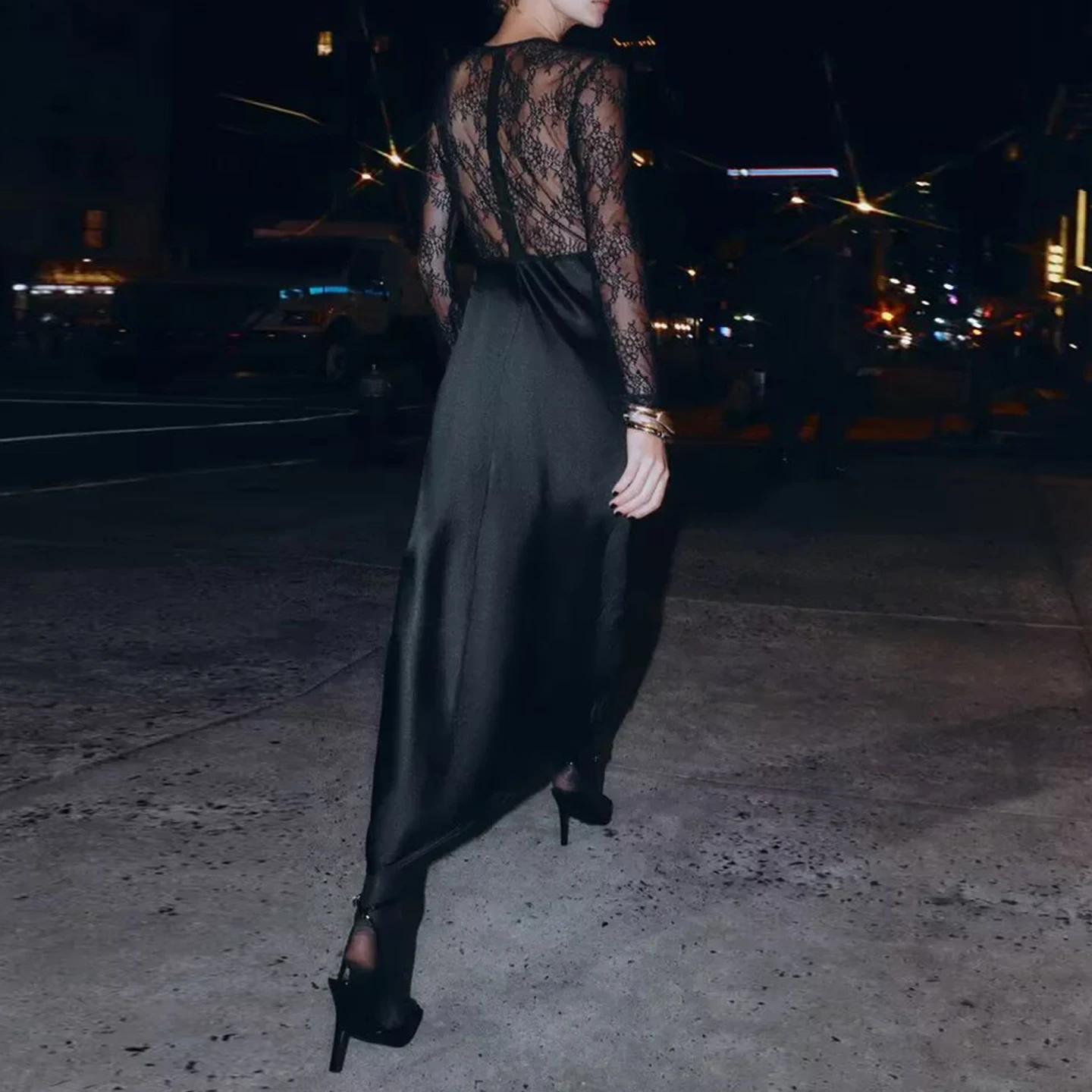 Casual Faionable Lange Kant Splice Dr Dames Sle Herfst 2025Z Dames Dr Dagelijkse kleding Volledig Sve Ander materiaal