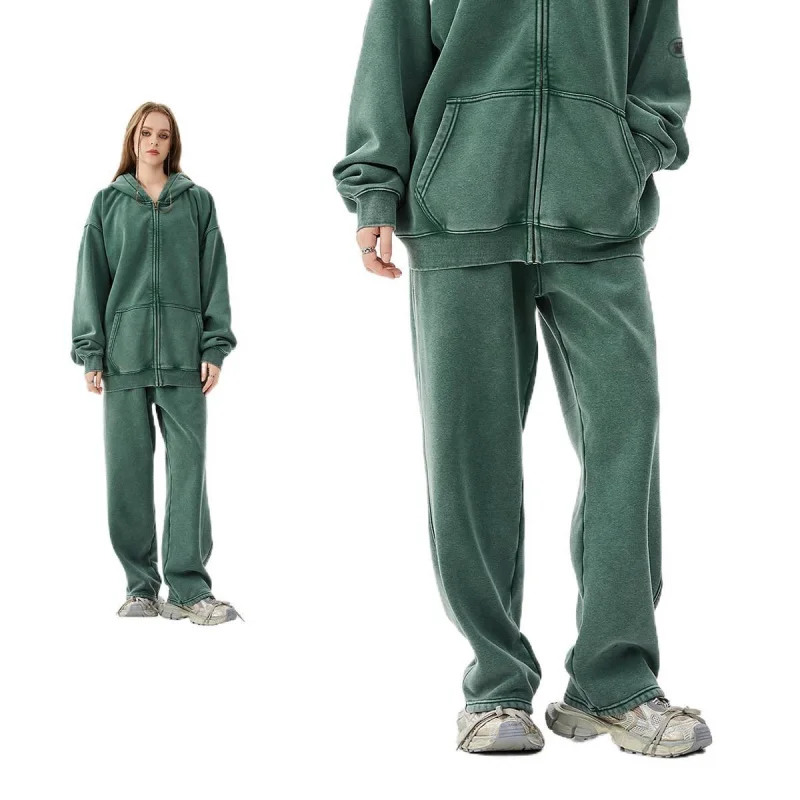 WESTSHAN EU US taille haut qualité haute rue lourd flocon de neige 460G épais polaire veste à glissière sweat-shirt pantalons de survêtement survêtement