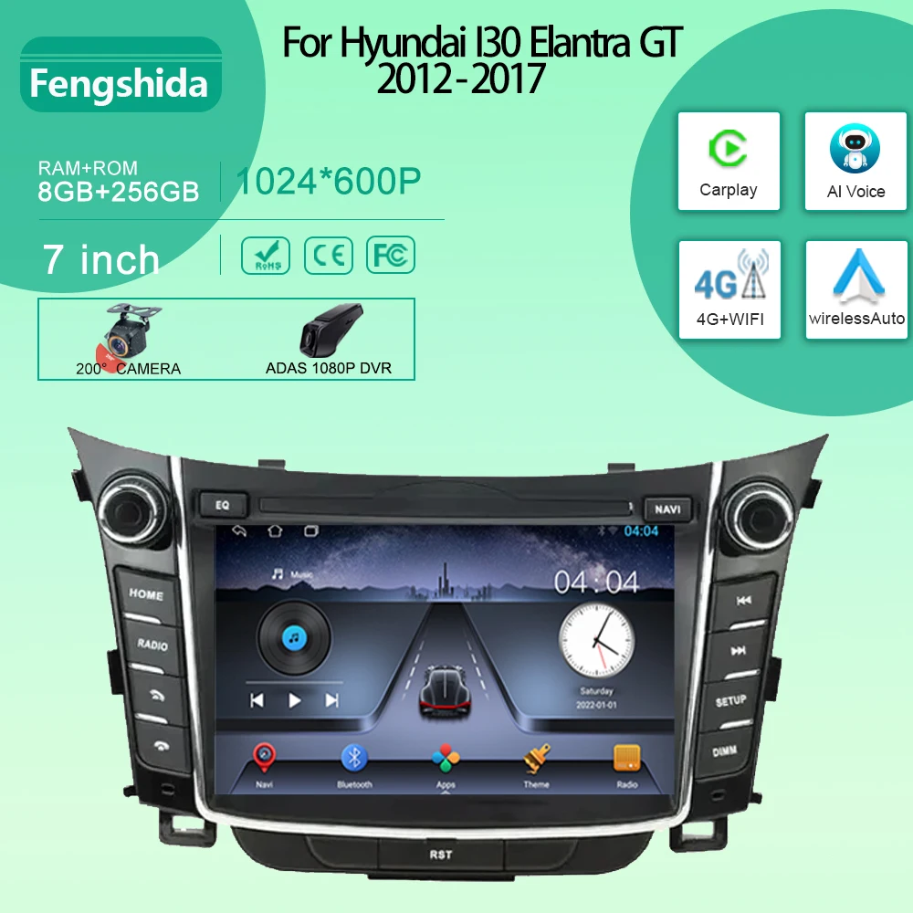 Car For Hyundai I30 Elantra GT 2012 - 2017 Android Auto Radio Stereo Head Unit Multimedia Player GPS Navigation Carplay QLED BT 