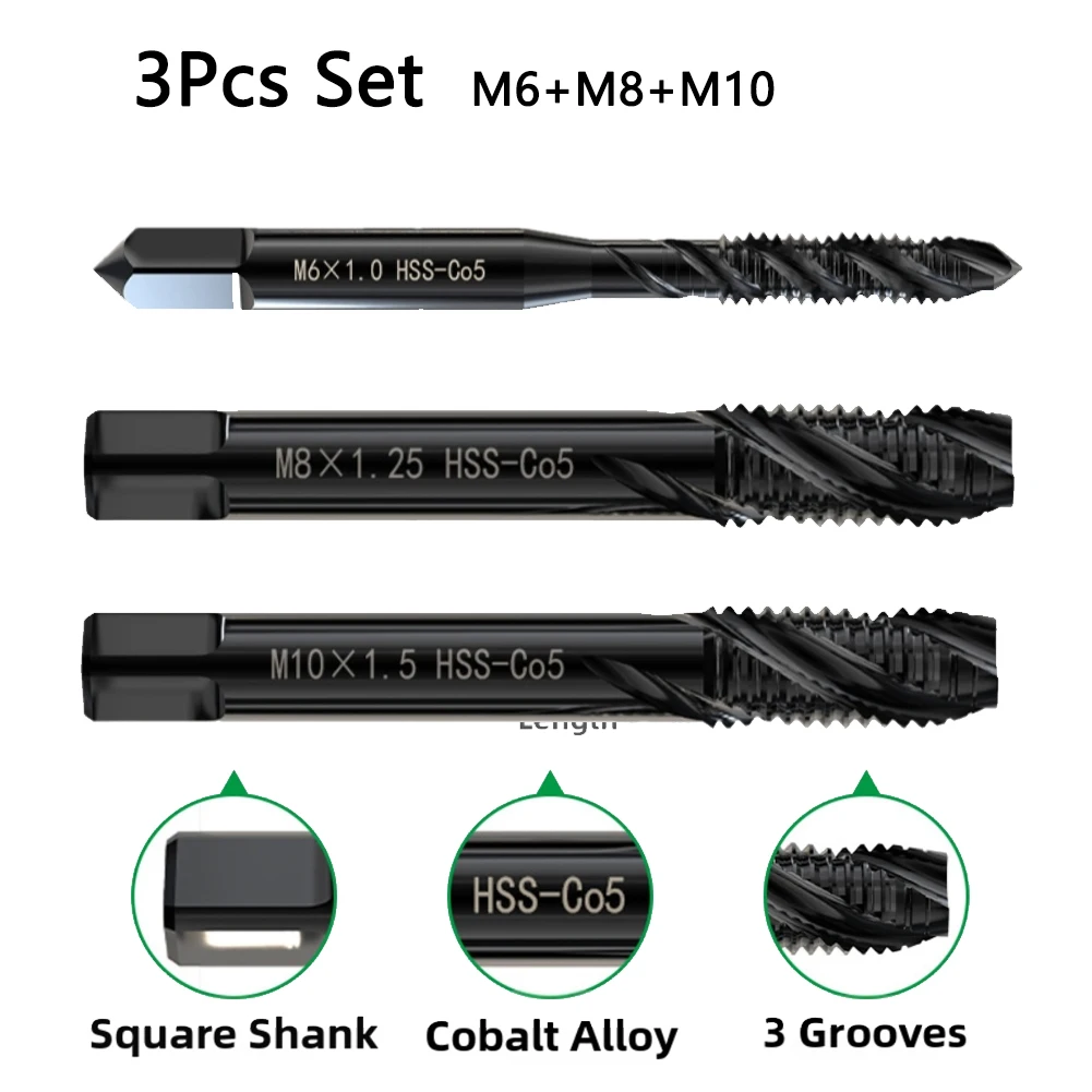 

Набор из 3-х резьбонарезных инструментов для нитридных метчиков M35, для нержавеющей стали, спиральные, M6/M8/M10, аксессуары для ремонта