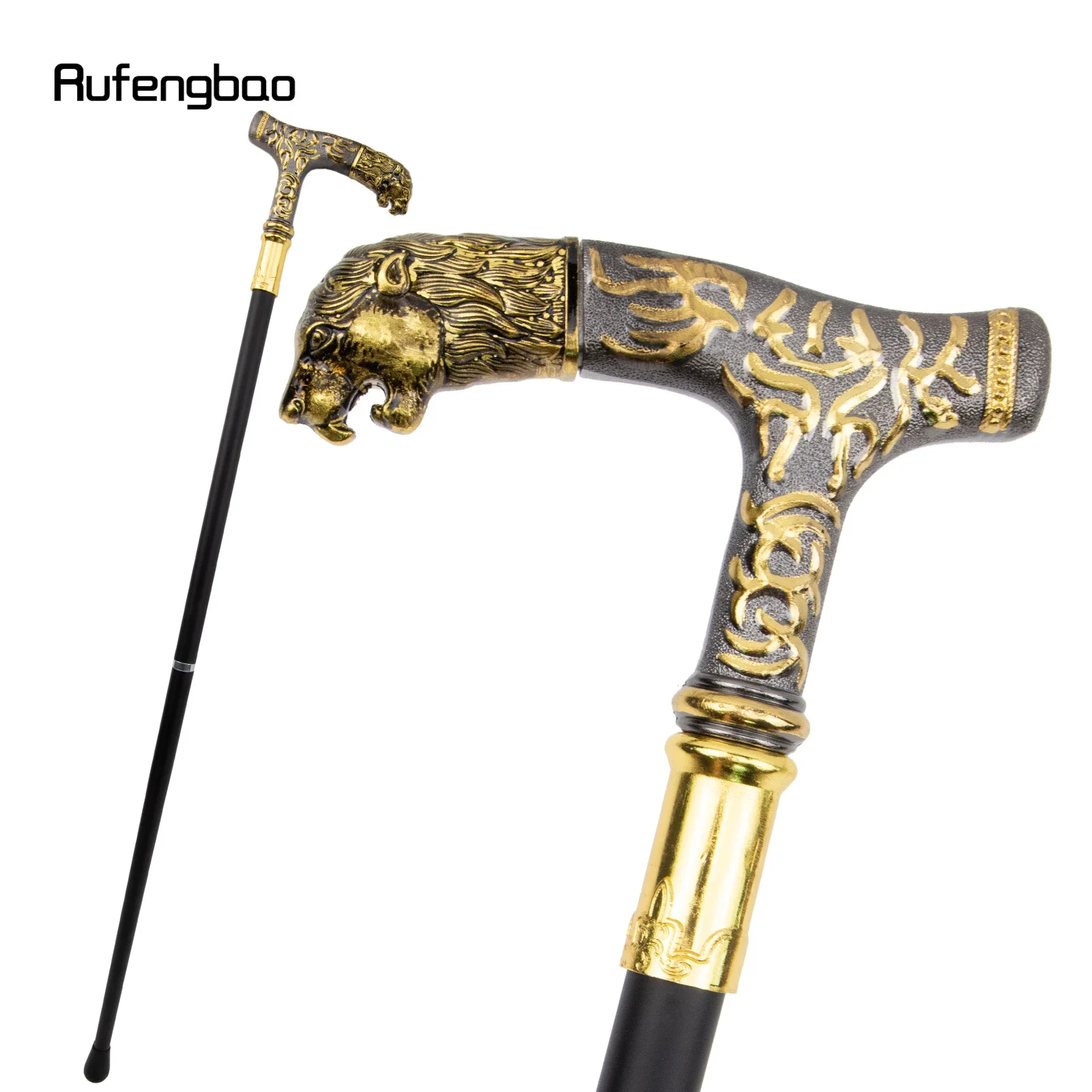 Golden Black Lion Luxury Pattern Walking Stick Party Fashion Elegant Walking Stick Decorative Cospaly Cane Knob Crosier 90cm