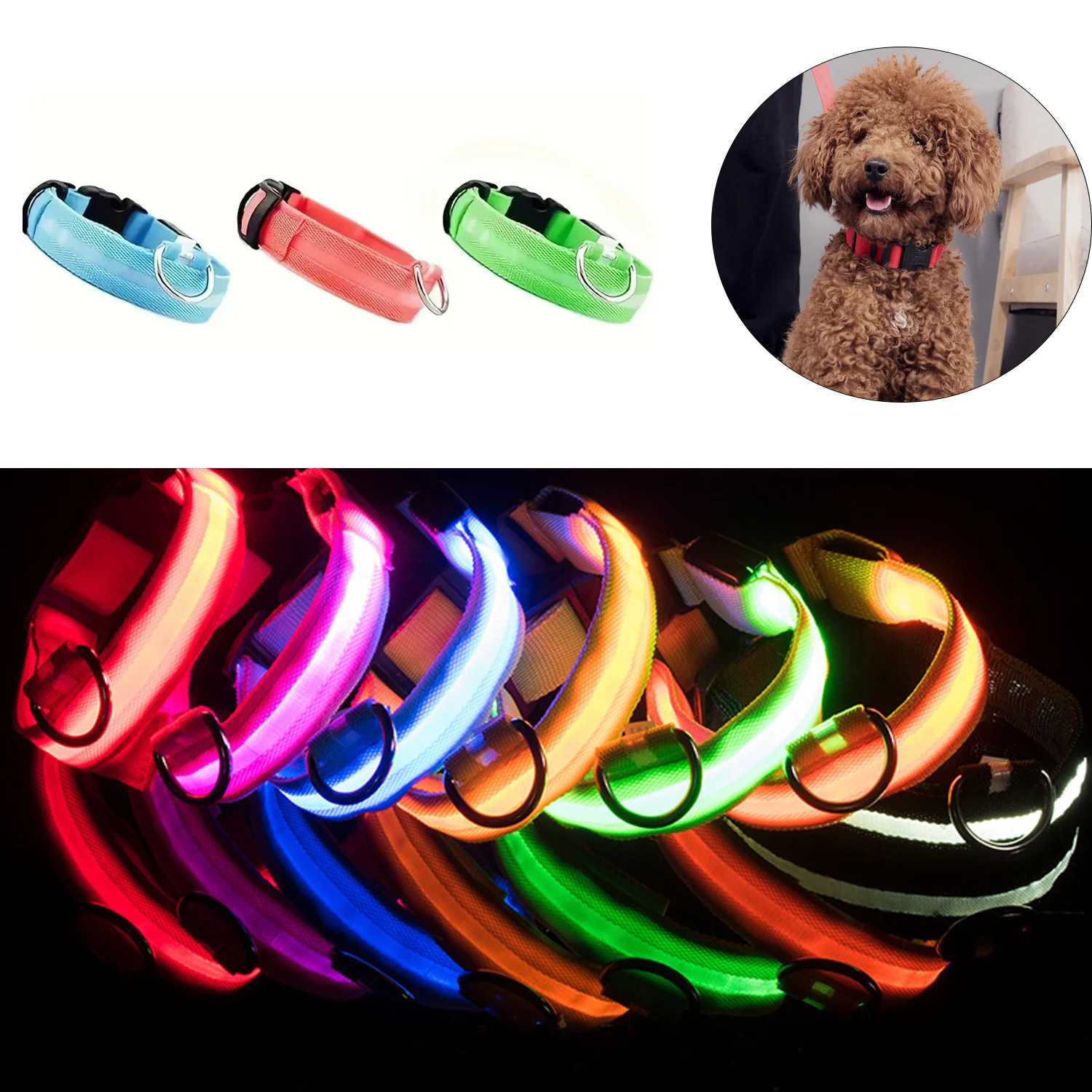 

LED Night Safety Dog Collar Flashing Colorful Luminous Dog Collars USB Rechargable Fluorescent Anti-lost Pet Dogs Cats Collar