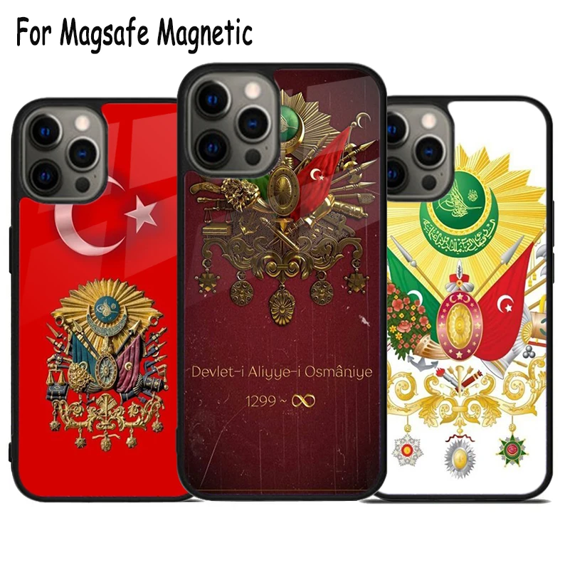 Ottoman Flag Wireless Charge Magsafe Phone Case For iPhone 15 16 14 13 11 12 Pro Max Plus Magnetic Bumper Cover