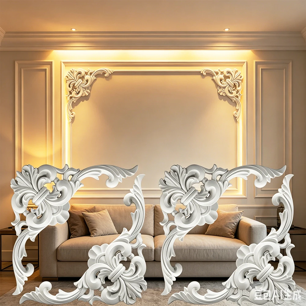 PU Ceiling Molding Trim Ceiling Molding Corners Rococo/Baroque Floral Ceiling Decor Wall Molding Kit for Cabinet Picture Frames