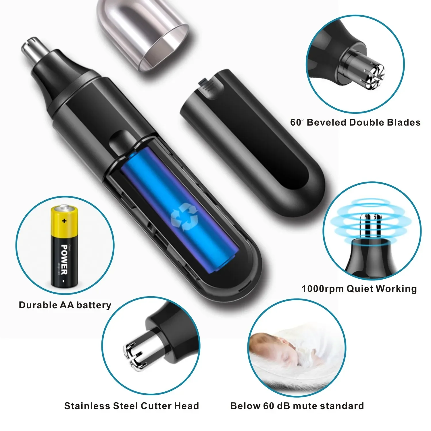 Electric Nose Hair Ear Eyebrow Trimmer Portable Nose Hair Cut Shaping Removal Face Care Shaver Clipper Safe Cleaner Tool