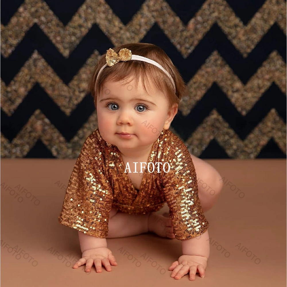 Newborn Girls Clothes Photography Outfit Bodysuits One Year Old Infant Jumpsuit Sequin Dress Baby Costume Shoot Prop Accessories