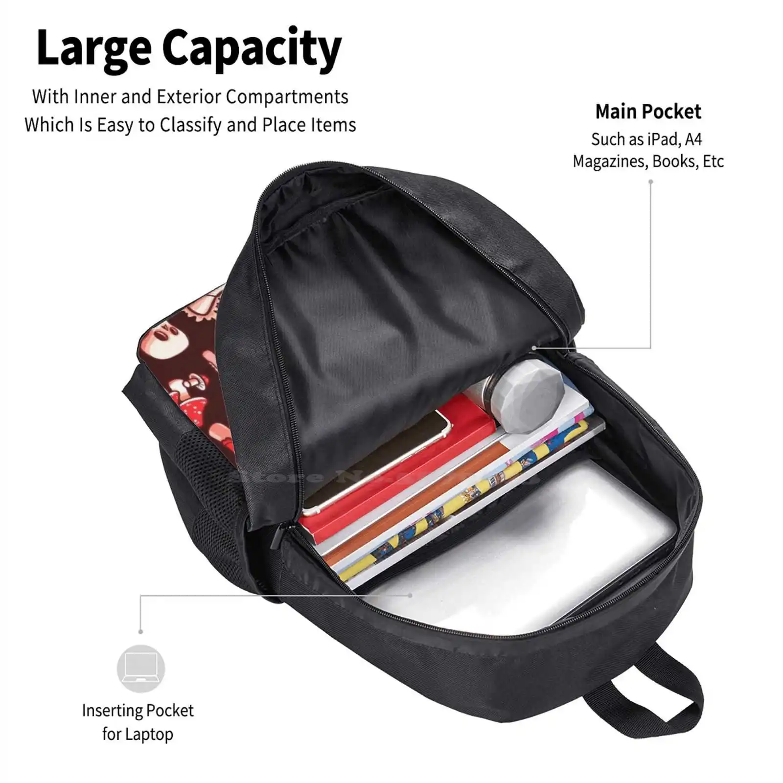 Magic Stuff Fashion Pattern Design Travel Laptop School Backpack Bag Rpg Magic Sorcery Sword Nerd Potion Scull Chest Mushroom