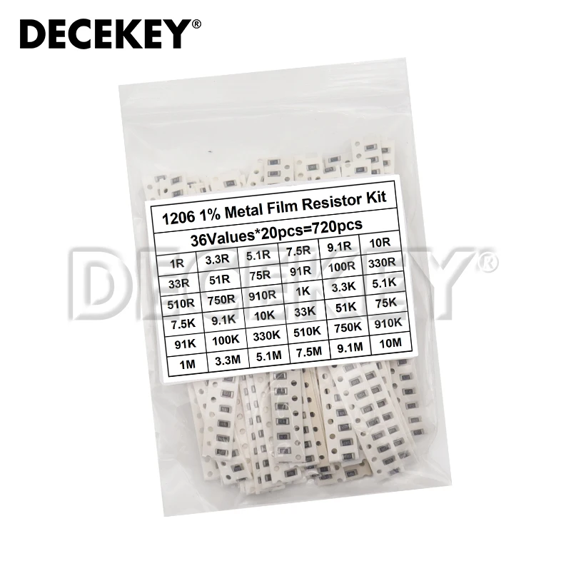 720pcs 1% 0603 0805 1206 SMD Chip Resistor Assorted Kit 1 ohm - 10M 36valuesX20pcs Resistance Sample set