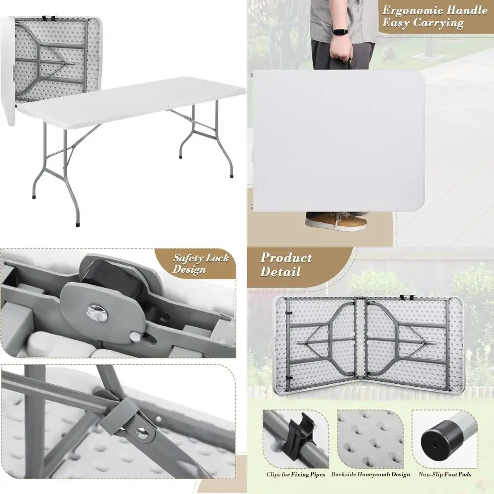 

Collapsible Square Plastic Table with Handle, Portable Desk for Outdoor Camping, Picnic, Party, and Card Games, Lightweight, Whi
