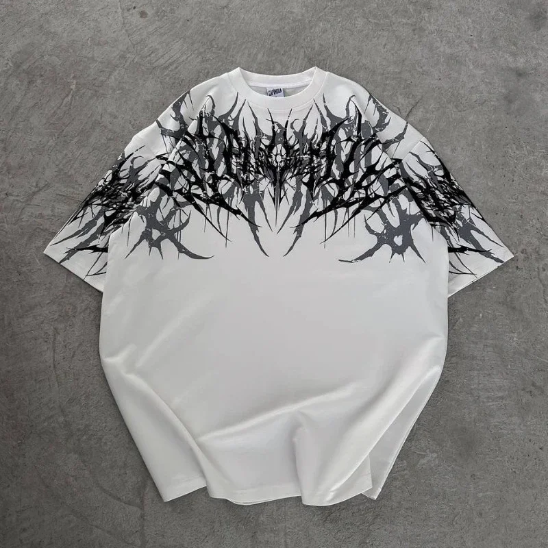 Herren Gothic Death Metal T-Shirt mit Dornen-Print, Punk, Oversized, locker geschnitten, Kurzarm, Hip-Hop Streetwear, lässige Oberteile für Paare – Detail 3