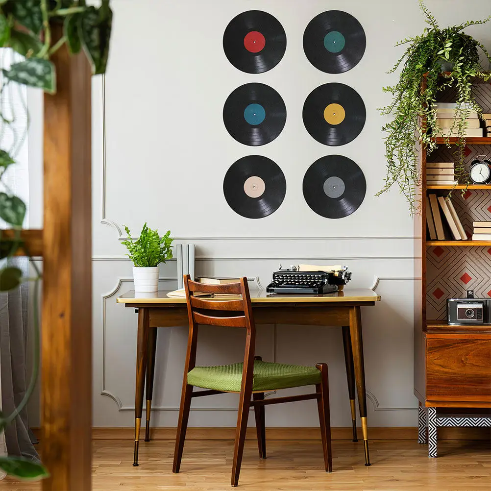 Vinyl Record Wall Sticker Retro Interior Adornment Music Backdrop Wall Decal for Living Room Bedroom Coffee Bar Music