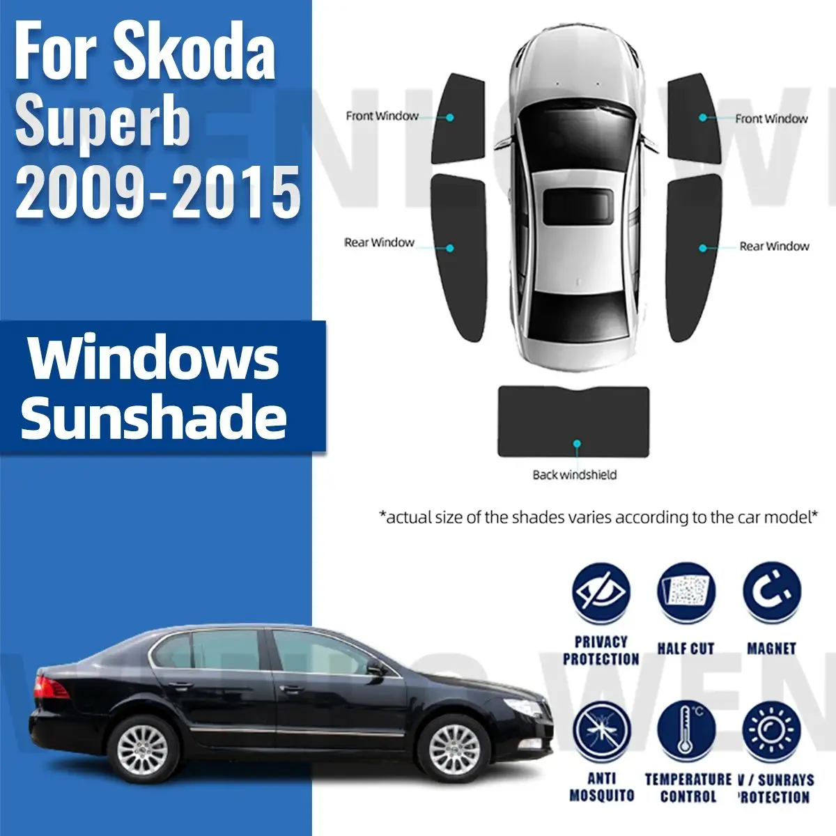 For Skoda Superb Mk2 Sedan 2009-2015 Magnetic Car Sunshade Shield Front Windshield Curtain Window Uv Protection Sun Shade Visor