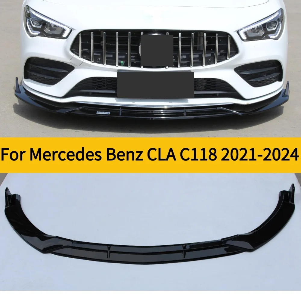 For 2021-2024 Glossy Black Front Splitter Protector Bumper Lip Mercedes Benz CLA C118 W118 GLA 220 260 200 1 Tuning Accessory