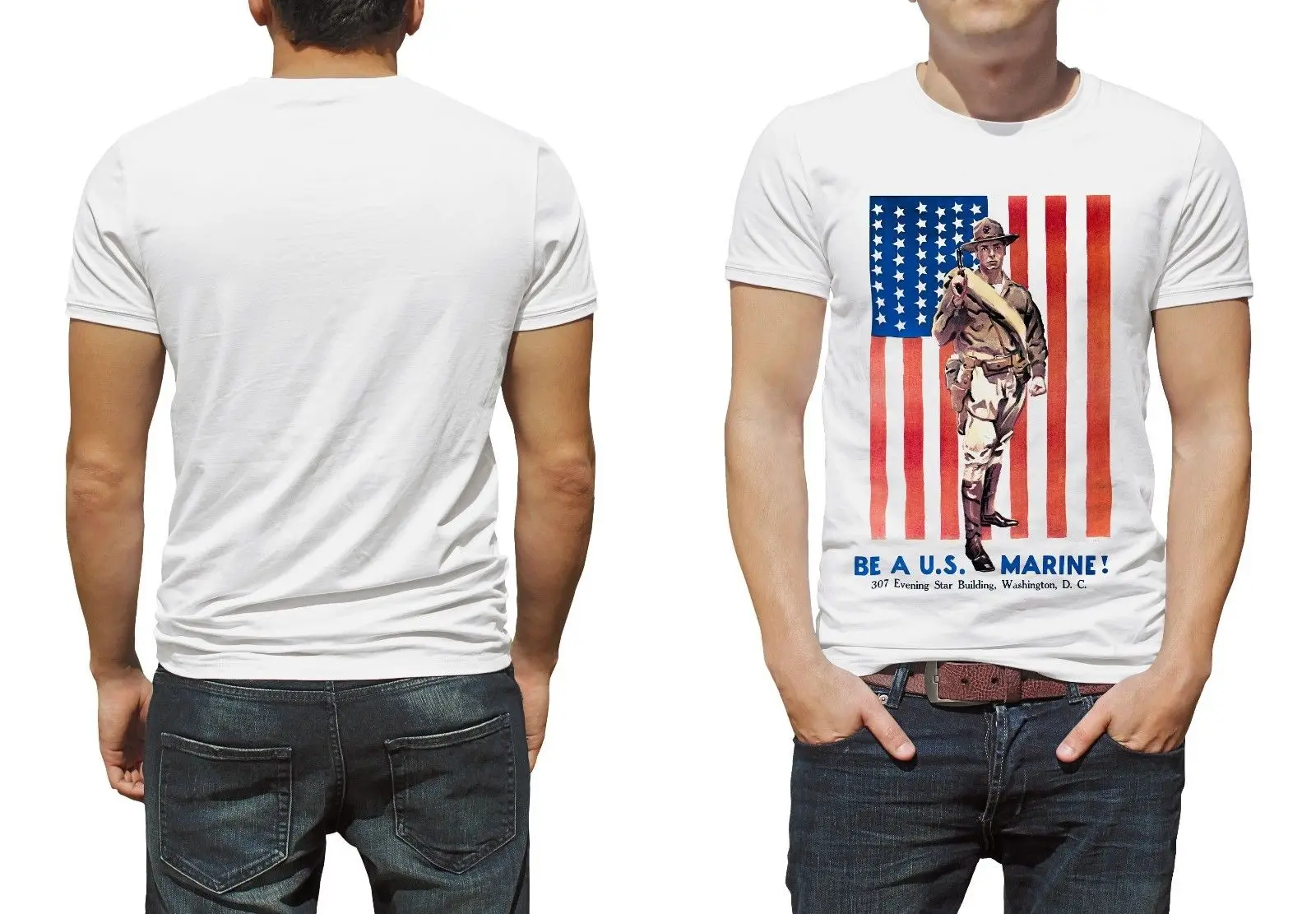 Vintage US Marines Recruiting Propaganda T Shirt New 100% Cotton Short Sleeve O-Neck T-shirt Casual Mens Top