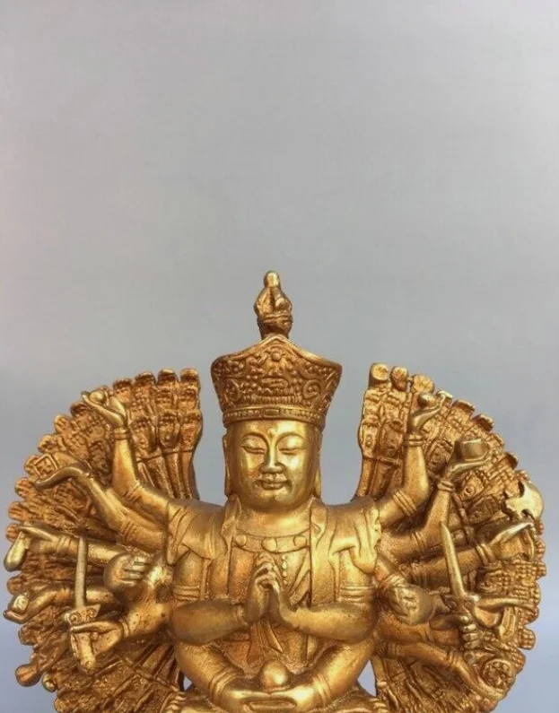 6.8'' Old Marked Bronze Gilt 18 Hands Gaunyin Maha Cundi Mother Buddha Statue