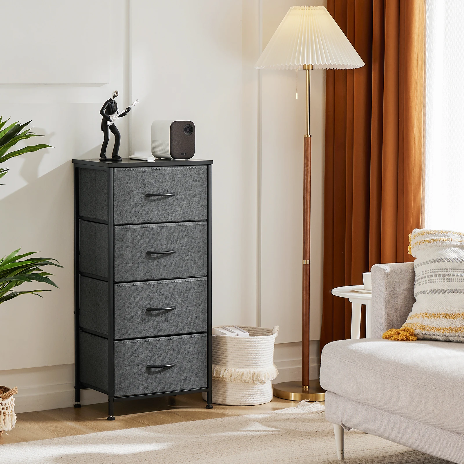 #¥JHK Dresser For Bedroom With 4 Fabric Drawers Nightstand Wardrobe Steel Frame Closet For Clothes