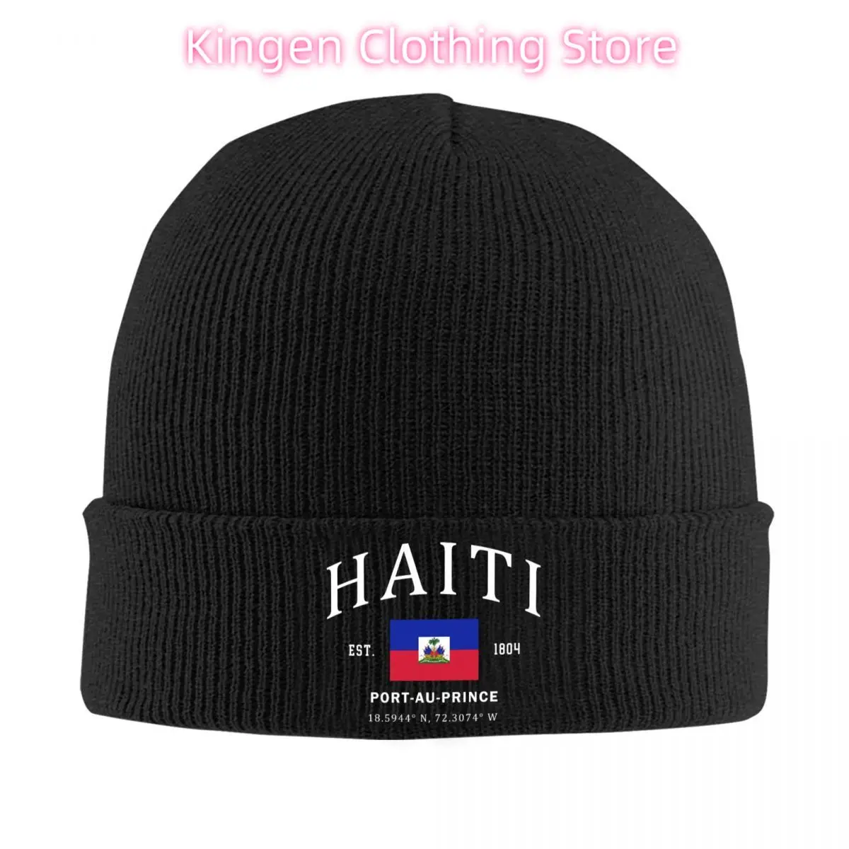 Topi Kupluk Rajut Bendera Haiti Kustom, Topi Beanie Keren Musim Dingin Hangat untuk Pria Wanita Dewasa Unisex, Topi Bonnet Patriotik Haiti