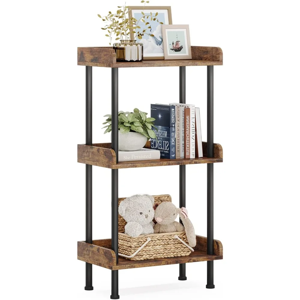 

Bookshelf Small Book Shelf, 3 Tier Wood Bookcase Industrial Bookshelf Metal Standing Book Shelves Display Book Rack for Living